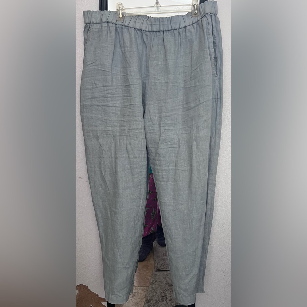 Eileen Fisher Light Gray Linen-Blend Casual Chinos